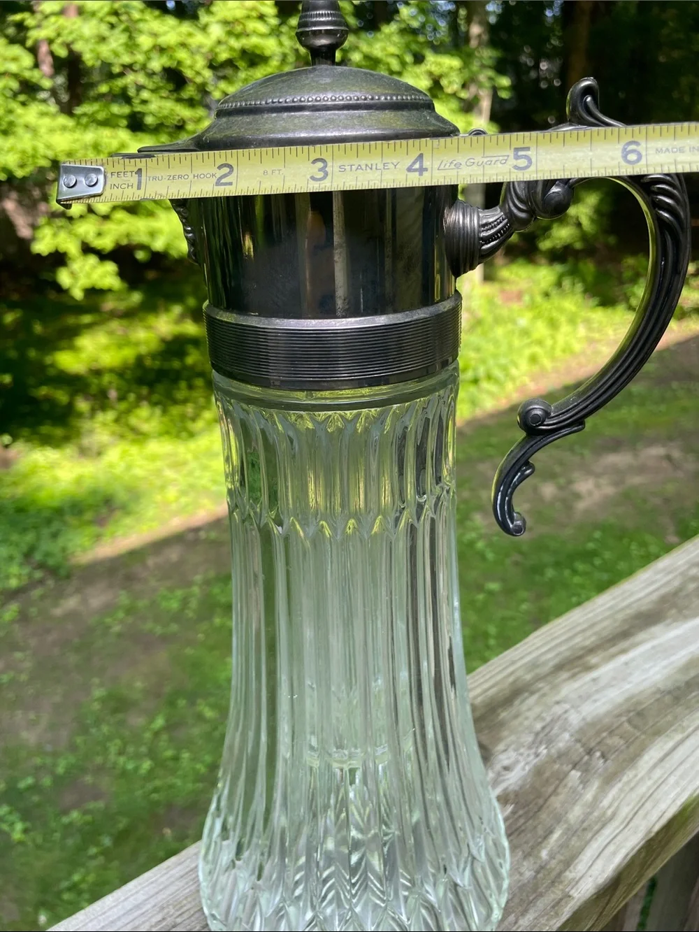 Vintage Silverplate Pressed Glass Claret Jug Pitcher w/ Hinged Lid - Centerpiece